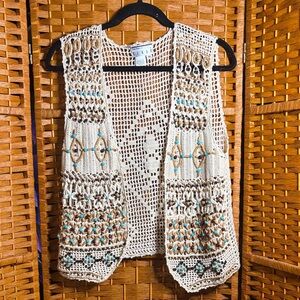 Kenar Boho Crochet Vest with Beaded Accents
